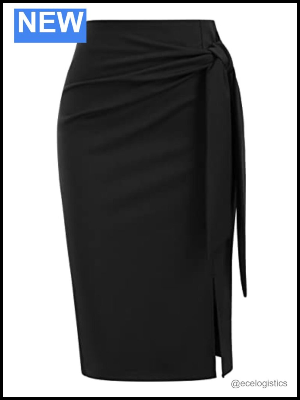 Stretch Pencil Skirt High Waist Bow Tie Knee Length Zip